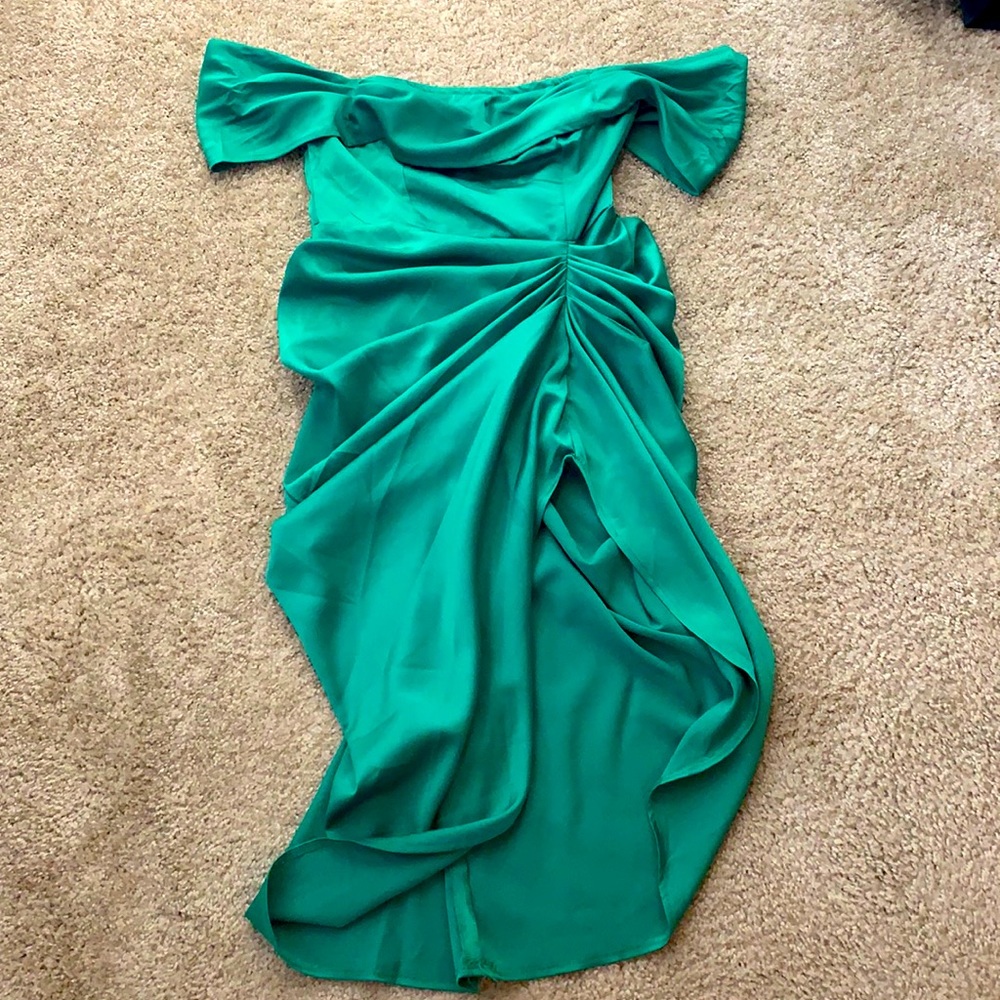 Green Off Shoulder Bardot Dress